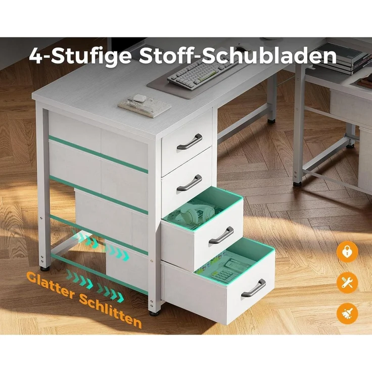 LuxusKollektion Eckschreibtisch mit Schubladen, L Form, Spanplatte Weiß, 140 x 70 cm – Bild 5