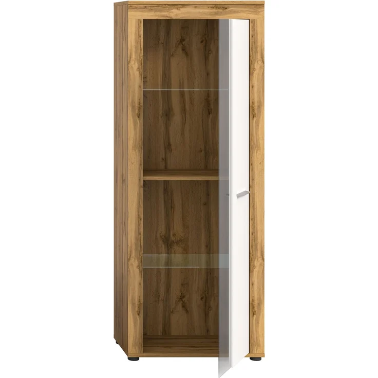 xonox. home Wohnen Jam X8BK6T10 Vitrine Glasvitrine Dekoschrank Glas-Kommode in Wotan Eiche Melamin und weiß Melamin, ca. B/H/T: 60 x 159 x 35 cm – Bild 3