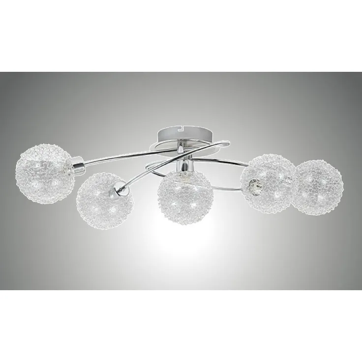 TRANGO LED Deckenleuchte, 5-flammig Deckenleuchte Chromoptik 1002-58 AMELIA inkl. 5x G9 LED Leuchtmittel 3000K warmweiße Lichtfarbe Badleuchte, Flurleuchte, Küchenleuchte, LED Deckenlampe, Kronleuchter
