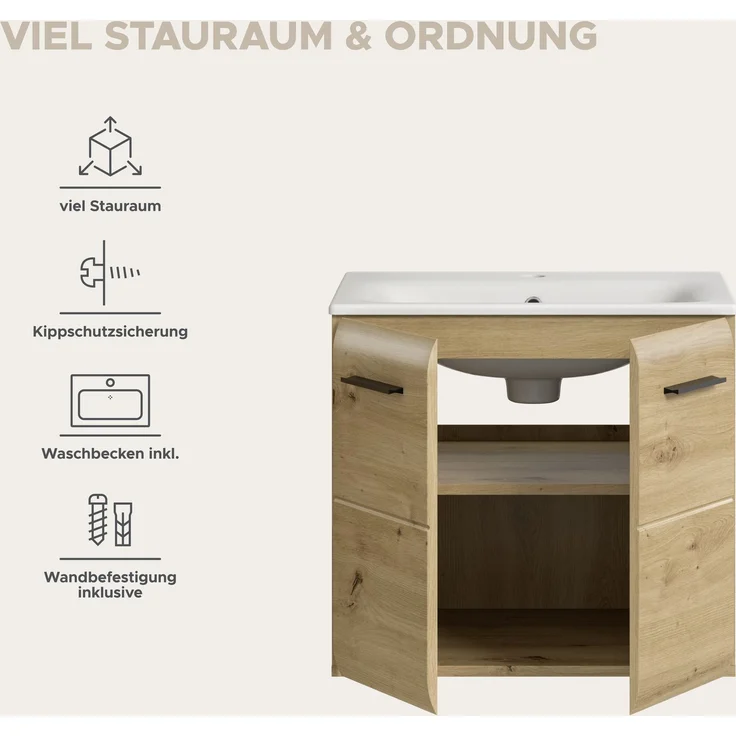 Waschtisch inkl. Waschbecken (B/H/T: 60x55x46 cm) in Artisan Oak Nachbildung und Artisan Oak Nachbildung – Bild 8