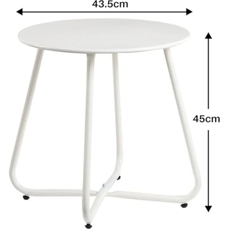 HollyHOME Beistelltisch Outdoor Balkontisch Klein Gartentisch Rund Beistelltisch Metall Wetterfest Loungetisch Outdoor Couchtisch für Patio Terrasse Wohnzimmer, Weiß – Bild 3