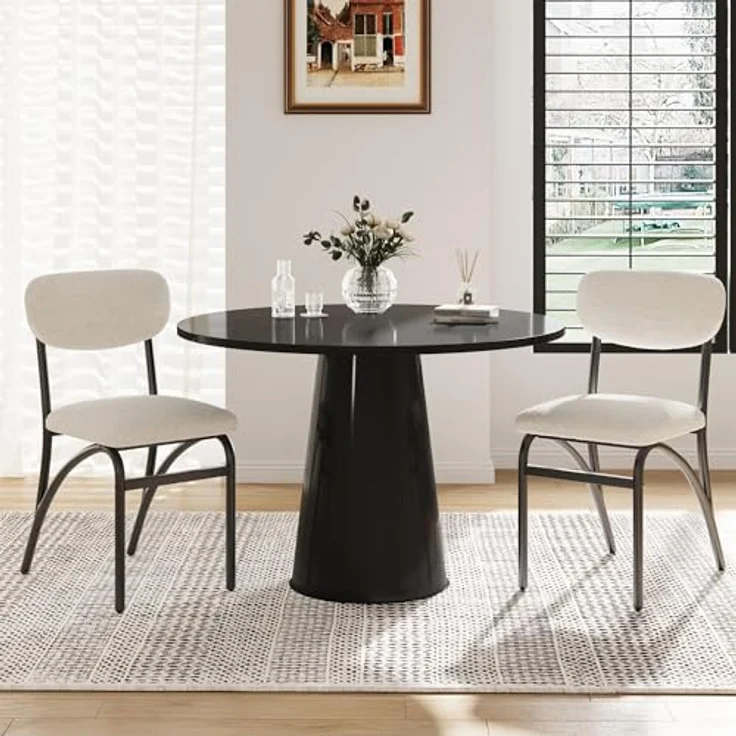 GarveeHome 2er-Set Esszimmerstuhl Aus Fleece, Stuhl Mit Metallgestell, Küchenstuhl Mit Abnehmbarer Und Waschbarer Rückenlehne, Für Esszimmer Und Wohnzimmer, 41 x 39 x 83 cm – Bild 2