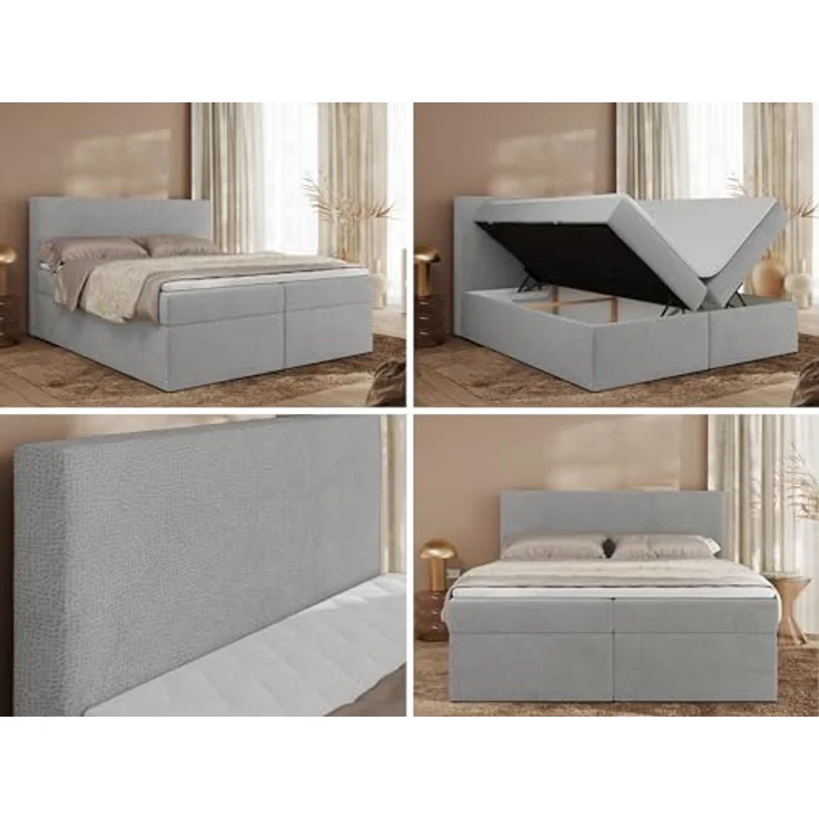 MKS Boxbett Jaguar, Hellgrau, 2-Sitzer, H3, 7-Zonen, Rechteckig, 200x200 cm, Oeko-Tex®, mit Bettkästen und Topper – Bild 3