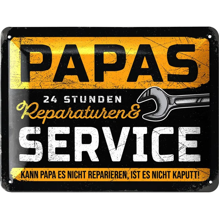 LANOLU Blechschild Papas Service & Reperatur - 15x20cm – Metall – Mehrfarbig – 15172