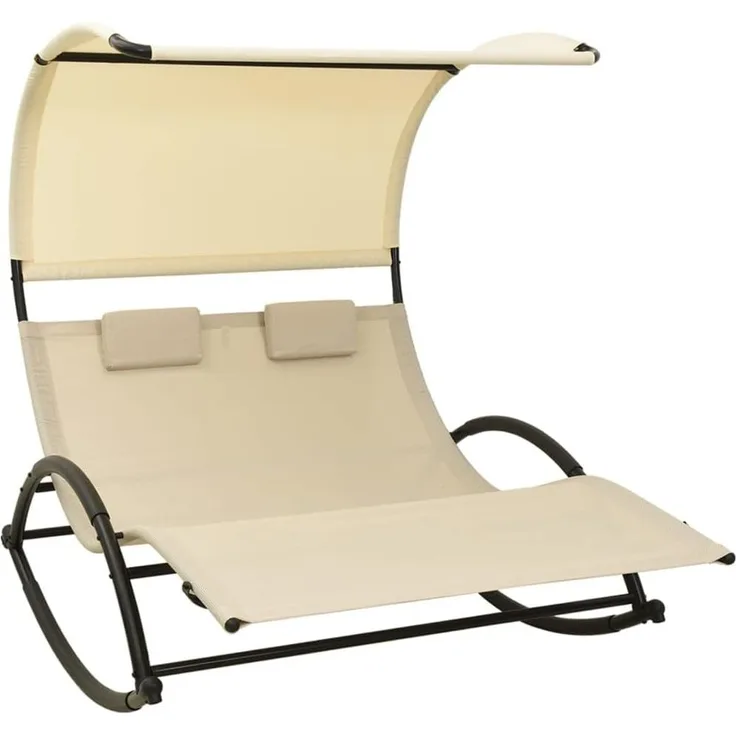 vidaXL Doppel-Sonnenliege mit Sonnendach Textilene Creme 310548