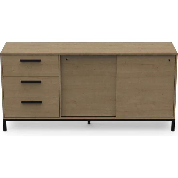 Calicosy Sideboard 2 Schiebetüren und 3 Schubladen L181 cm - CRAFT - Helles Holz – Bild 1