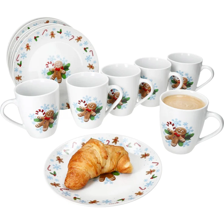 Candyman 12tlg Frühstücksset Porzellan 6 Pers. Teller Becher Weihnachten blau – Bild 2