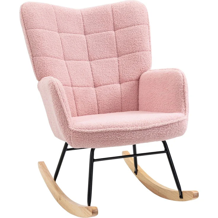 MELAYR, Schaukelstuhl im Retro-Design, Massivholz, Sessel, Relaxsessel, 98 cm x 71 cm x 101 cm, Rosa – Bild 1