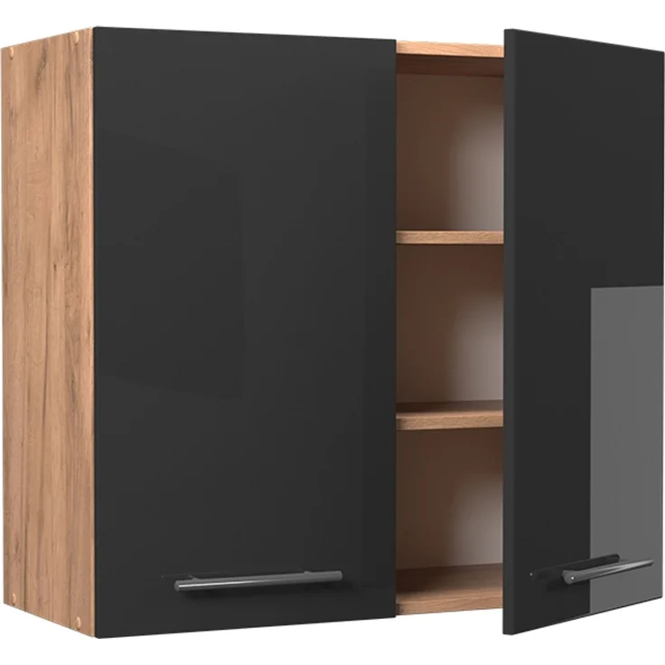 Hängeschrank Fame-Line Anthrazit Hochglanz/Goldkraft Eiche 80 cm Vicco – Bild 6