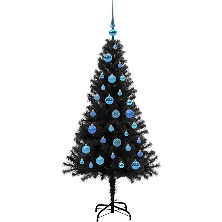 vidaXL Weihnachtsbaum mit LED-Beleuchtung Schwarz 150 cm PVC und Stahl 3396472 – Bild 4