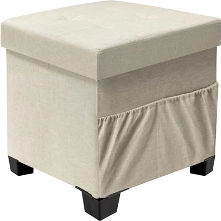 Zedelmaier Sitzhocker mit Stauraum, Hocker mit Beinen, Aufbewahrungsbox mit Deckel,Fußhocker, bis 150 kg belastbar, für Eingang, Wohnzimmer, Schlafzimmer (Beige) – Bild 2