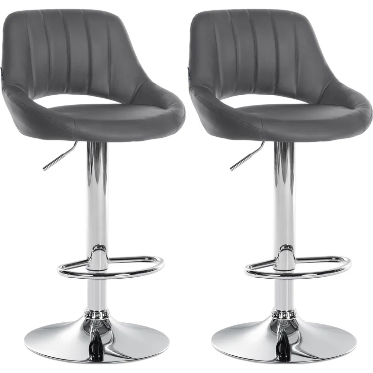 2er Set Barhocker SEGAD - Kunstleder Grau 47x48x85 cm Silber | Barstuhl Höhenverstellbar Mit Lehne Drehbar Tresenhocker Tresenstuhl Kneipenhocker