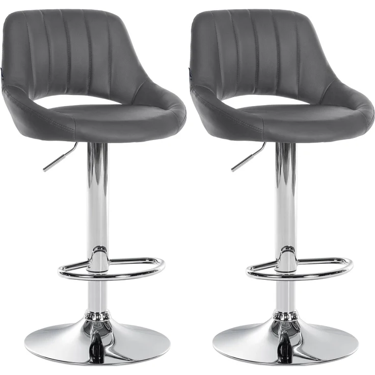 2er Set Barhocker SEGAD - Kunstleder Grau 47x48x85 cm Silber | Barstuhl Höhenverstellbar Mit Lehne Drehbar Tresenhocker Tresenstuhl Kneipenhocker – Bild 1