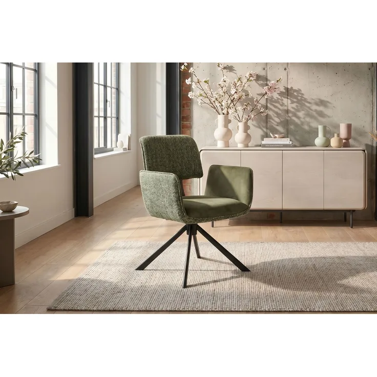 KAWOLA Esszimmerstuhl EDENIA Drehstuhl Stoff grün 86 x 65 x 60 cm