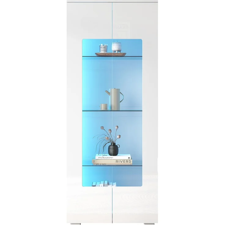 70*40*173cm Wohnzimmervitrine,Vitrine mit 2 Acryltüren,Hochglanzvitrine mit LED-Lichtleiste,Tragender Schrank aus gehärtetem Glas,Wohnzimmer breiter Schrank, Hochschrank,MDF, weiß--Weiß--70x40x173cm--YOUDENOVA – Bild 6