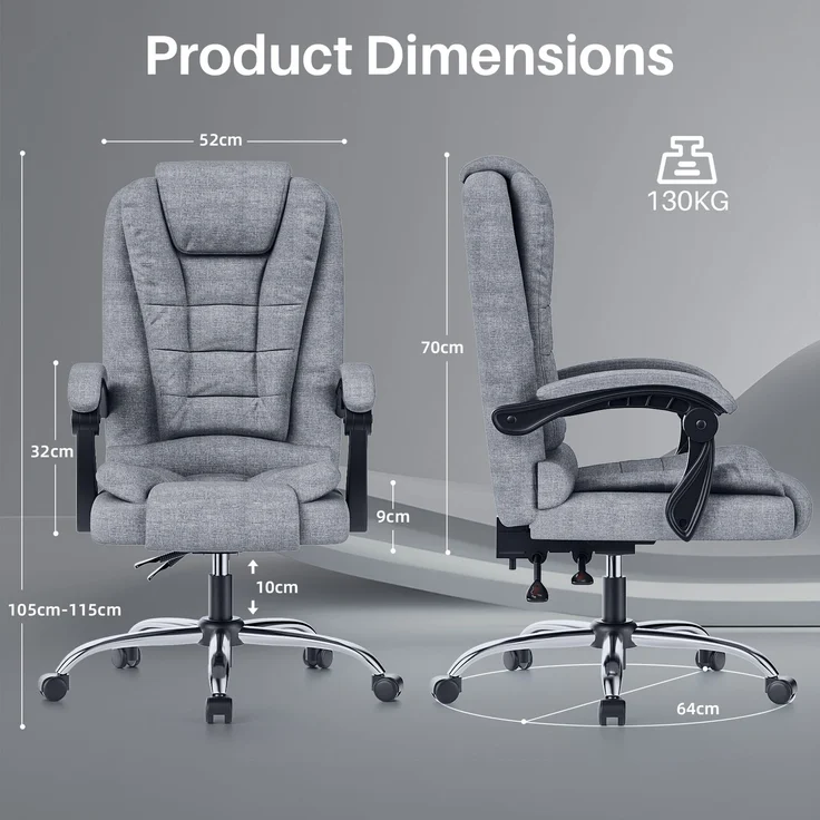 Botifly Chefsessel mit Fußstütze, Stoff, Grau, 90°-135° Relaxfunktion, 130 kg, mit verstellbarer Rückenlehne, 54 x 32.5 x 70 cm – Bild 8