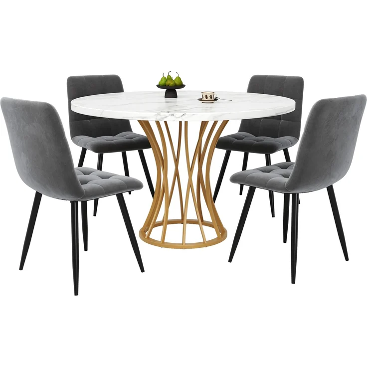 Esstisch-Set 80x80 cm mit 4 Grauer Samtstühlen, 1 Tisch, Metallgestell, komfortabel & stilvoll – Bild 10