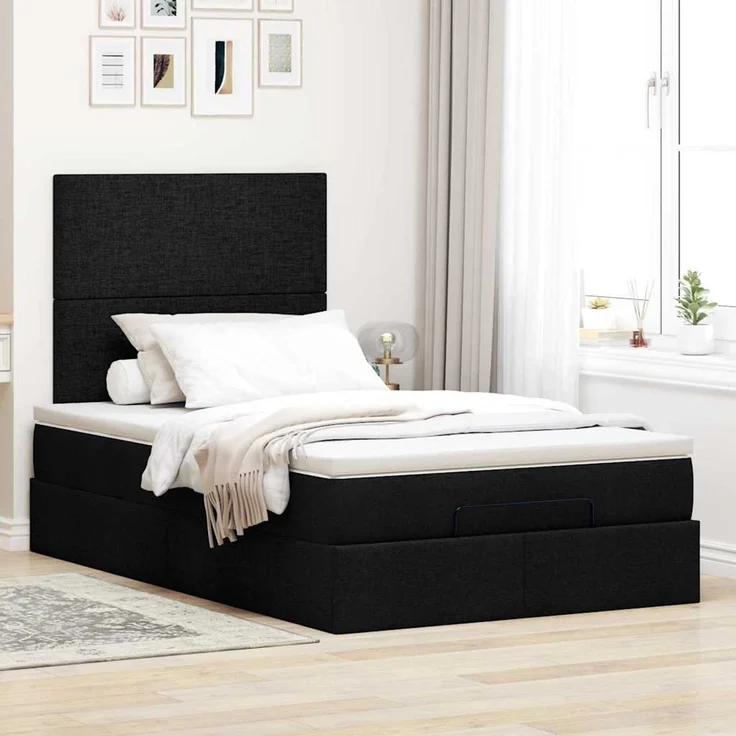 vidaXL Ottoman-Bett mit Matratze & LEDs Schwarz 120x200 cm Stoff 3313915 – Bild 4