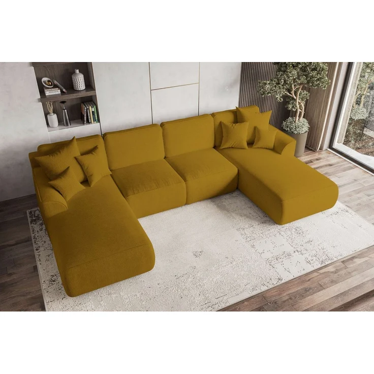 99rooms Gusto Wohnlandschaft Cordstoff POSO Gold mit Schlaffunktion – Bild 2