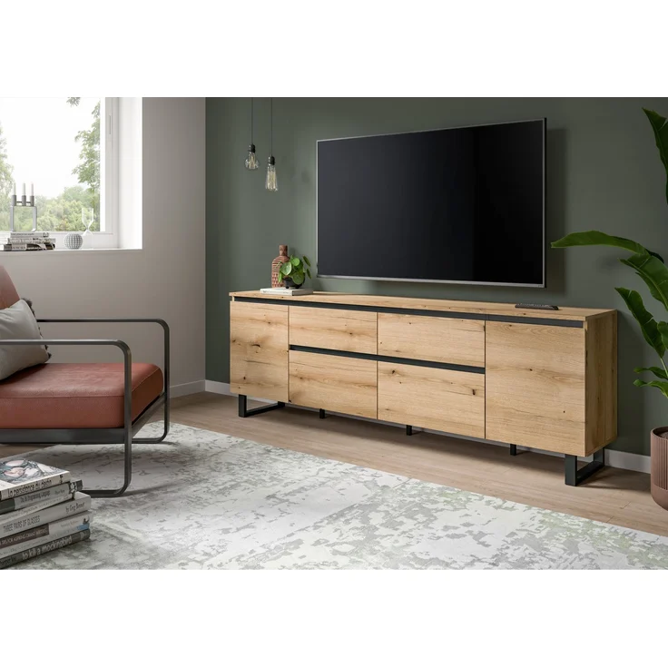 Lowboard B/H/T: 188x65x36 cm in Evoke Oak Nachbildung und schwarz – Bild 5