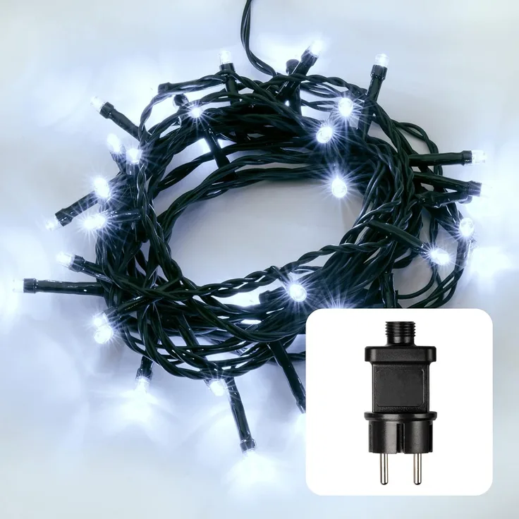 hellum LED Lichterkette Außen oder Innen I Lichterkette Kaltweiß I Lichterkette LED strombetrieben mit 40 LED I Weihnachtsbaumbeleuchtung mit Kabel in Grün