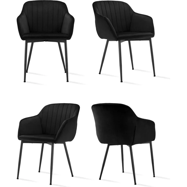 GOEURVANT 711 Esszimmerstühle 4er-Set mit Armlehnen, Samt - Schwarz – Bild 1