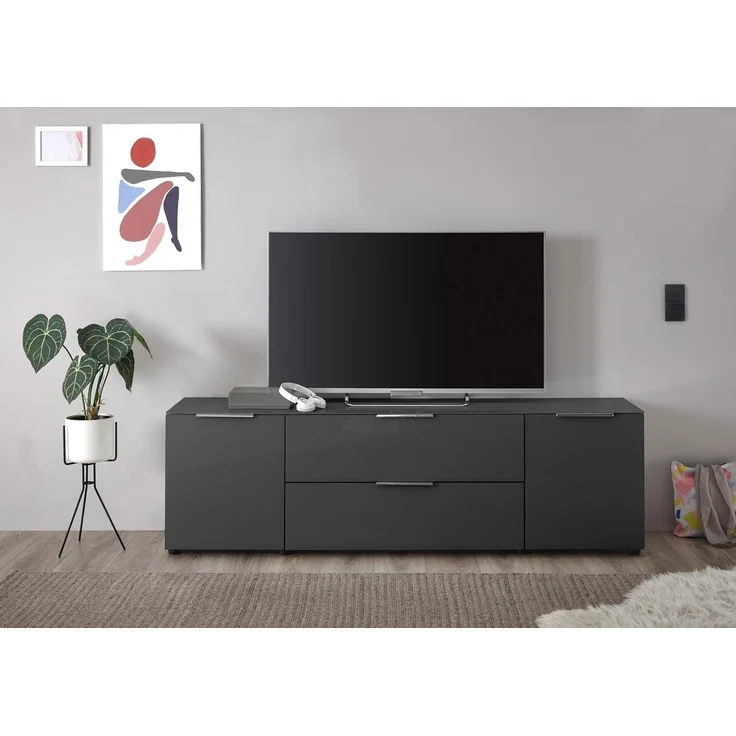 Stella Trading TV-Lowboard Santorin in Anthrazit, TV - TV Schrank für TV bis 65 Zoll mit viel Stauraum für Ihr Wohnzimmer - 180 x 55 x 40 cm (B/H/T) – Bild 7