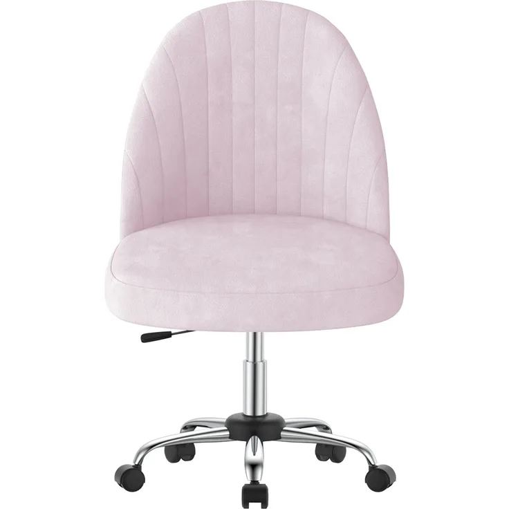 Botifly Bürostuhl ohne Armlehnen, Samt, Rosa, 8 cm Polsterung, 360° Drehbar