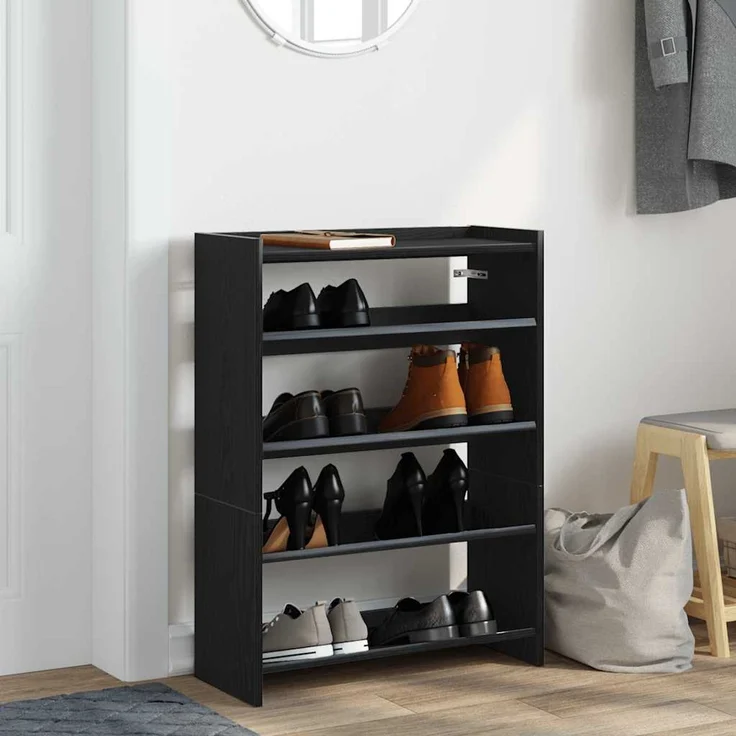vidaXL Schuhregal Schwarz 60x25x81 cm Holzwerkstoff 859879 – Bild 2