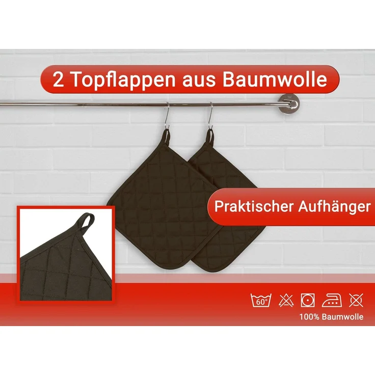 ZOLLNER Topflappen, (Set), 24 x 24 cm, 100% Baumwolle, Temperaturbeständig bis 100°C – Bild 3