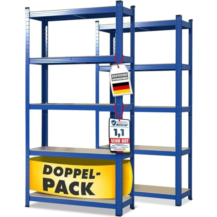 KARAT Schwerlastregal, 2er Set - Steckregal, Kellerregal, Lagerregal - 5 verstellbare Böden (Blau, 50 x 100 x 200 cm) – Bild 2