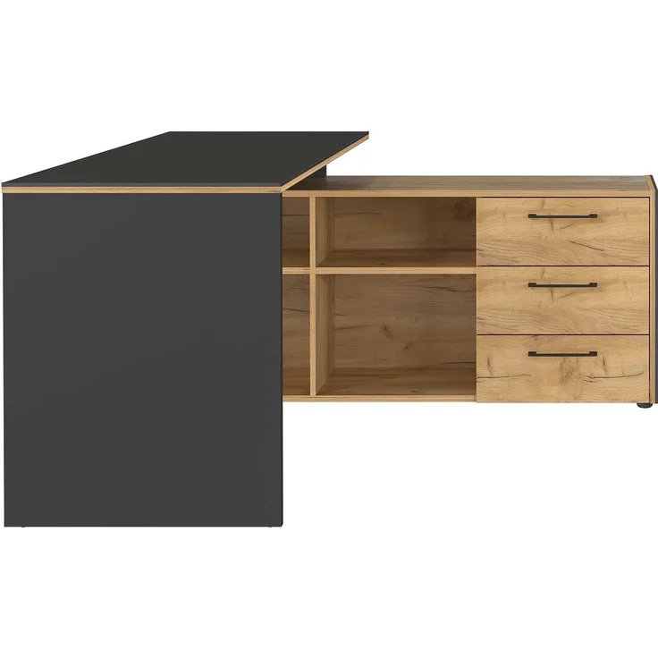 Winkelschreibtisch vito Podium, Schwarz, Holzfarben, 147 x 75 x 145 cm – Bild 2