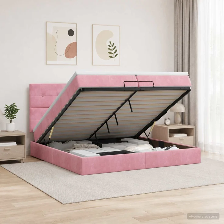 vidaXL Ottoman-Bett mit Matratze und LED Rosa 200 x 200 cm Samt 3458330 – Bild 1