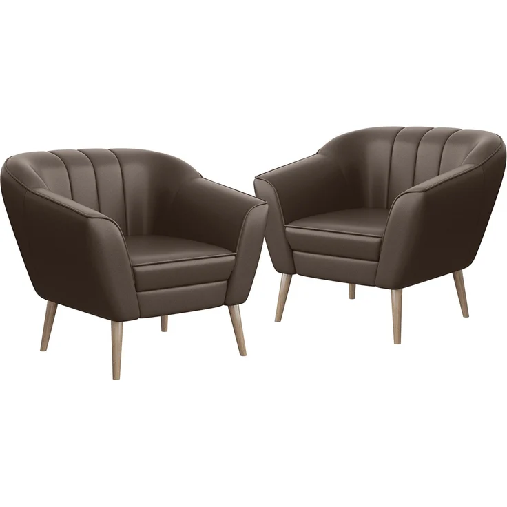 MEBLINI Sessel-Set KAIA 1+1 - Braun Kunstleder - für Wohnzimmer - Mini Lounge für zwei Personen - Sitzgarnitur - Polstergarnitur – Bild 1