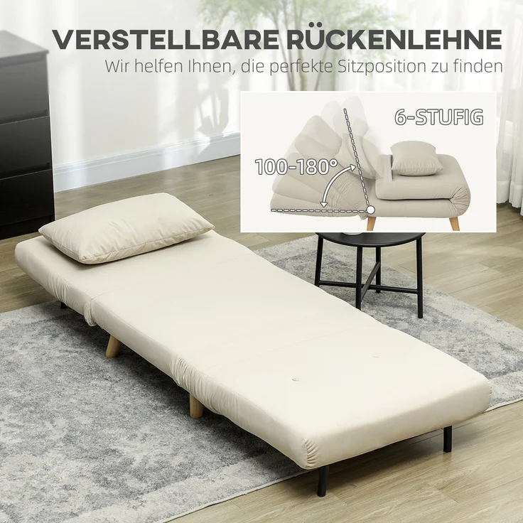 JARDJ Klappsessel mit Bettfunktion, Klappbarer Relaxsessel in Samtoptik, Verstellbare Lehne, bis 120 kg belastbar, Beige – Bild 7