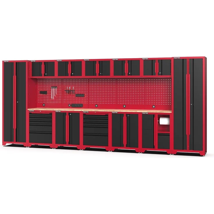 Feistos Werkstatteinrichtung "Juno 12", schwarz/rot, 462 x 46 x 198 cm (B x T x H),2 Hochschränke