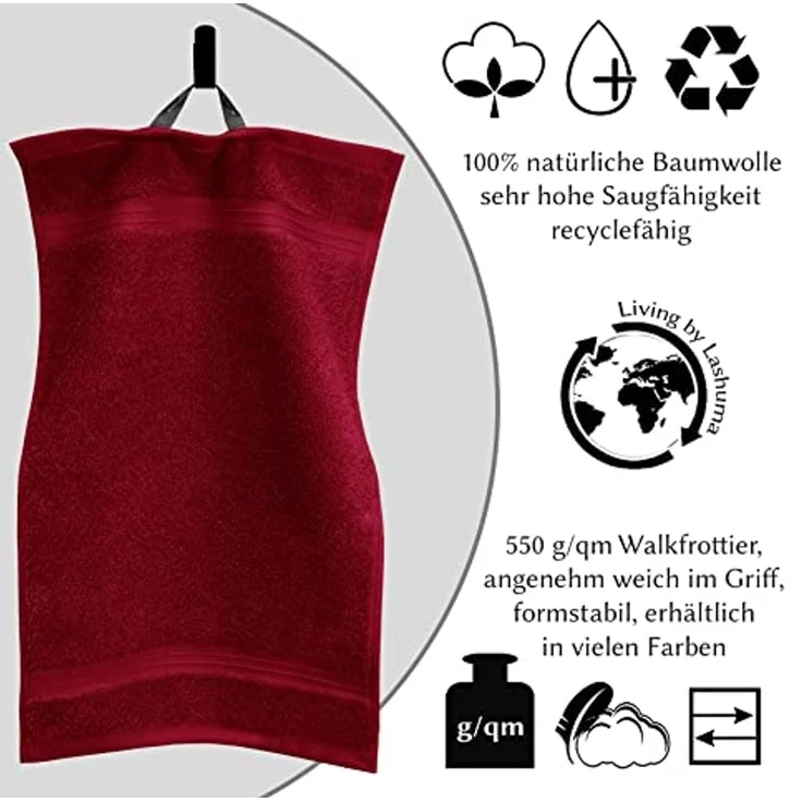 Lashuma Gästehandtücher Linz, Frottee (4-St), Kuschelige Gästetücher 30x50 cm dunkel rot – Bild 4