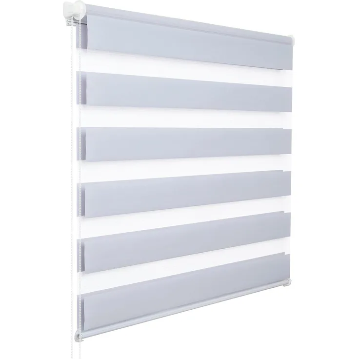WOLTU Doppelrollo Klemmfix ohne Bohren Grau 85x220 cm (BxH), Duo Rollo Zebrarollo Fensterrollo Klemmrollo Seitenzugrollo Easyfix lichtdurchlässig & verdunkelnd Rollos für Fenster und Tür