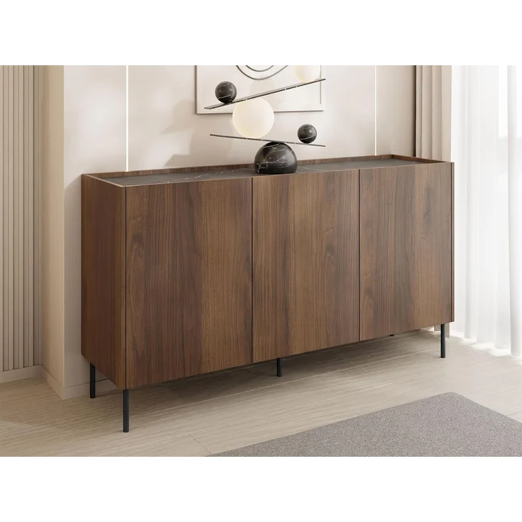 Kommode Tewos K144 (Farbe: Nuss Warmia / Nuss Warmia + Marmor Schwarz) – Bild 2