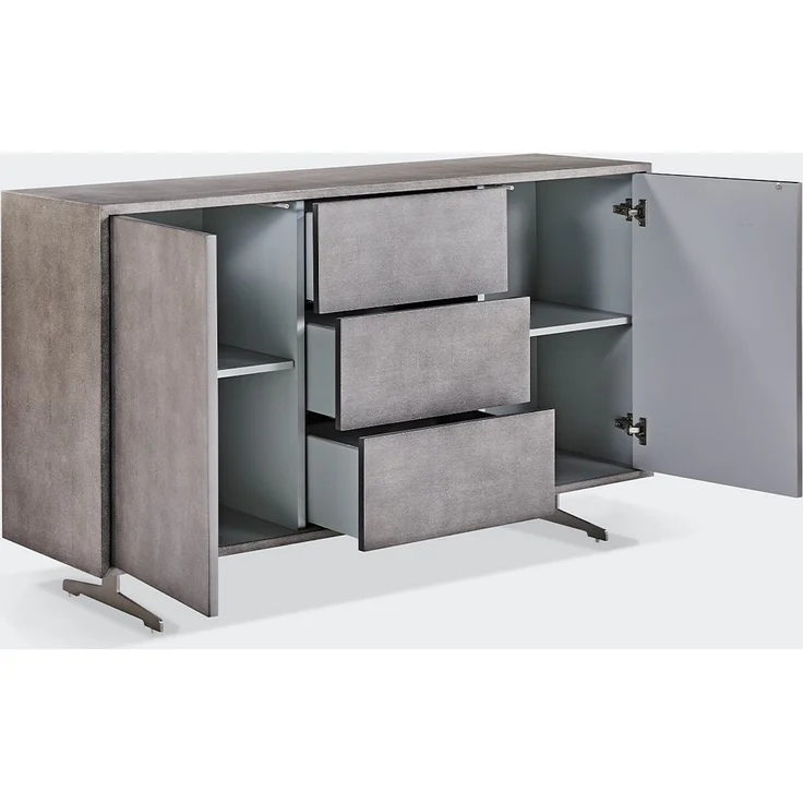 KAWOLA Sideboard GALA 2 Türen 3 Schubladen Kunstleder grau Fuß Edelstahl gebürstet 85 x 40 x 140 cm – Bild 1