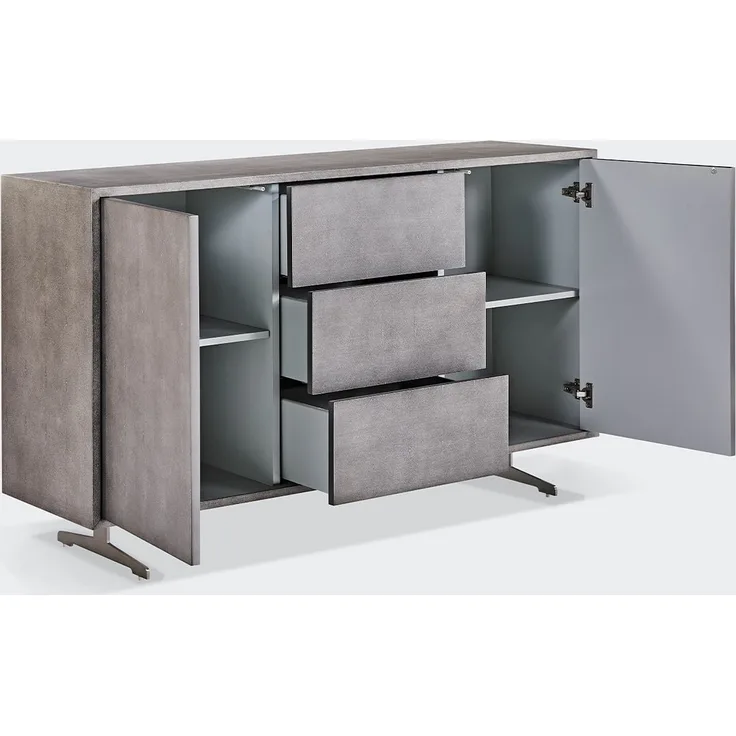 KAWOLA Sideboard GALA 2 Türen 3 Schubladen Kunstleder grau Fuß Edelstahl gebürstet 85 x 40 x 140 cm