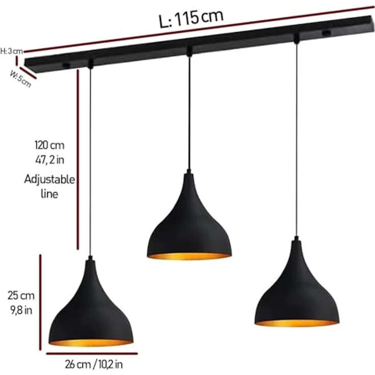 Bamyum Pendelleuchte Bamyum Pendelleuchte Schwarz, Adash, 3 Flammige Metall Ø26 cm Lampe, ohne Leuchtmittel – Bild 7