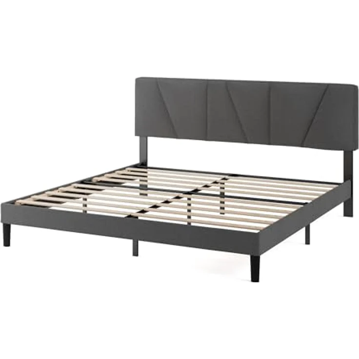 Zinus Maya Bett 180x200 cm - Höhe 30cm - Gepolstertes Bettgestell mit Kopfteil - Lattenrost aus Holz – Dunkelgrau – Bild 11