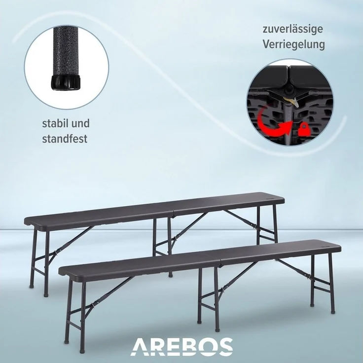 Arebos Bierzeltgarnitur 2x Bierbank Faltbank Klappbar I Tragegriff, 183 x 28 x 43 cm, Tragkraft max. 150 kg (je Bank) – Bild 3