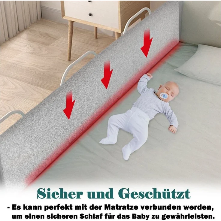FIVMEN Bettschutzgitter Bettgitter Bettkantenschutz Höhenverstellbar Sicherheitsgeländer, für Kinder Bett, Leinengrau – Bild 3
