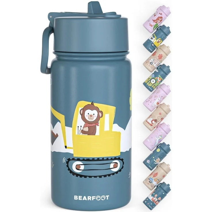 BEARFOOT Trinkflasche Thermo Kinder Trinkflasche Edelstahl - Bagger, Thermosflasche, auslaufsicher, Edelstahl, Kinderflasche, BPA-frei – Bild 1