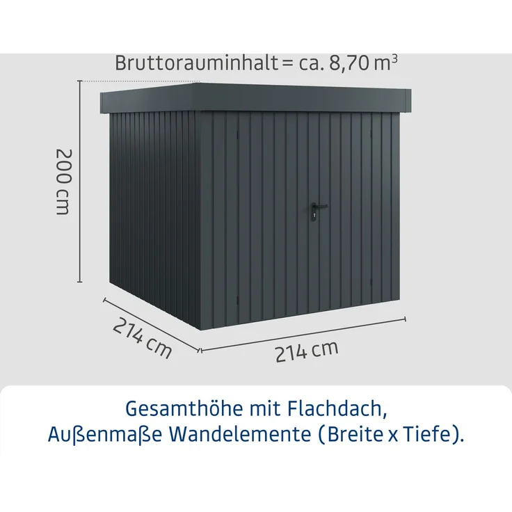Hörmann Ecostar Metall-Gerätehaus "Euroline Trend" mit Flachdach EFD 5, anthrazitgrau, 214 x 214 cm,2-flüglige Tür – Bild 3