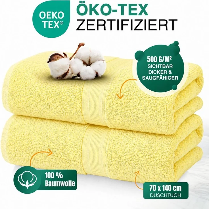 leevitex® Duschtücher 2er-Set, 70x140 cm, 100% Baumwolle, saugstark und fusselfrei, Frottee (Set, 2-St), OEKO-TEX® STANDARD 100 zertifiziert, gestreifte Bordüre – Bild 4