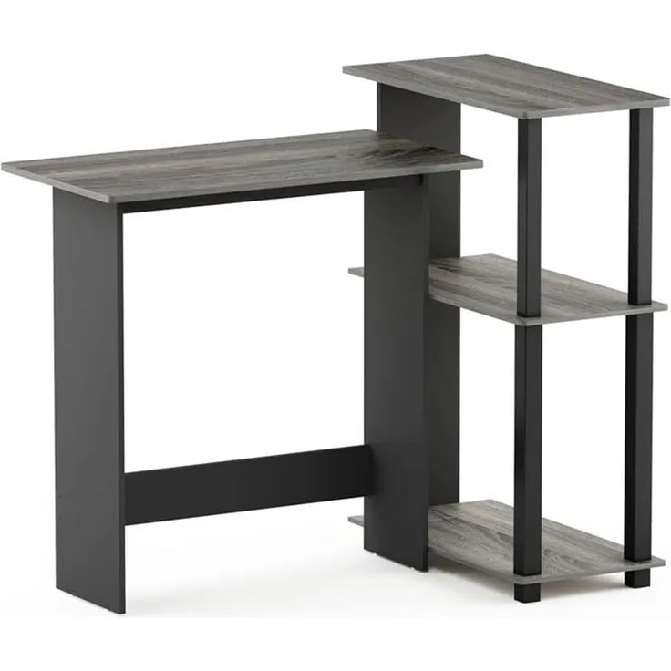 Furinno Abbott Schreibtisch mit 3 Ablageebenen, Holz, Französische Eiche Grau/Schwarz, 59.9 x 96.9 x 84.9 cm