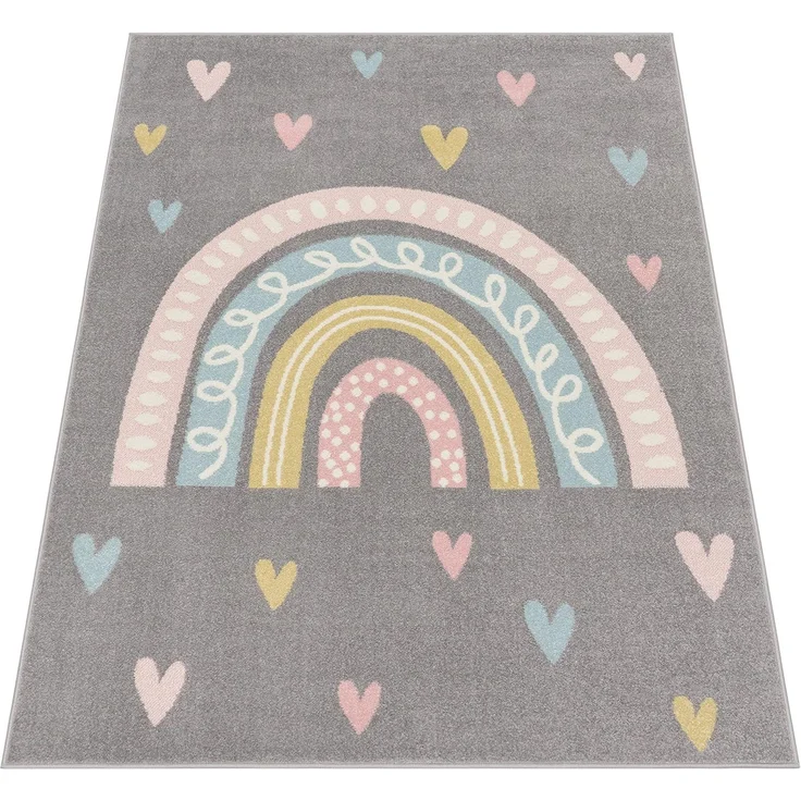 Paco Home Kinderteppich Nino 887, rechteckig, Höhe: 13 mm, Kurzflor, Spielteppich, Motiv Regenbogen & Herzen, Kinderzimmer – Bild 5